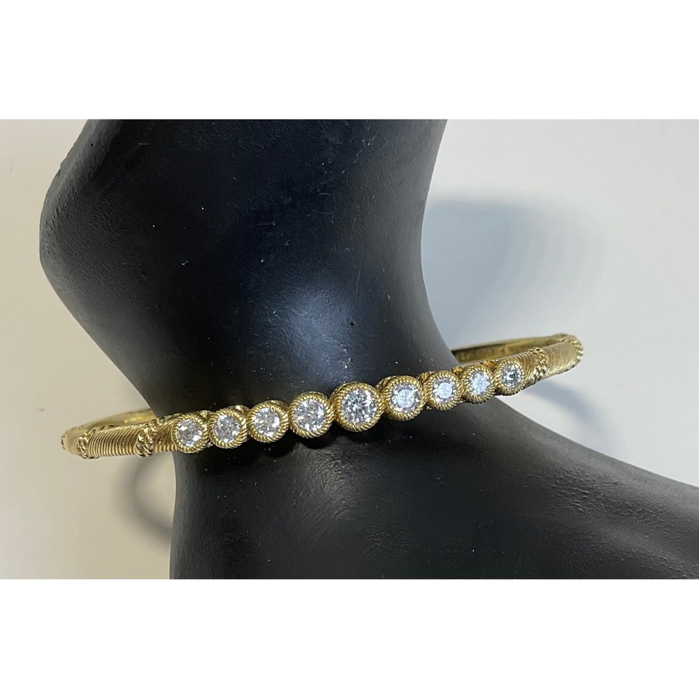 Judith Ripka 925 Sterling Silver Gold Tone CZ Hinged Cuff Bracelet